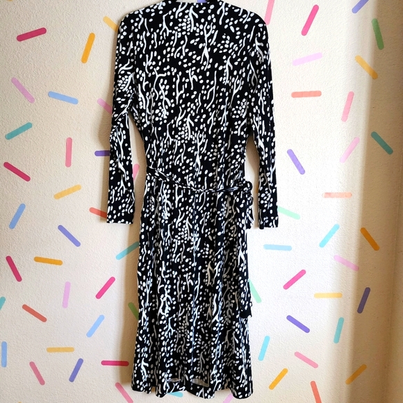 DVF Long Sleeve Midi Sea Spots Black Wrap Dress NWT Diane von Furstenberg - Picture 6 of 9
